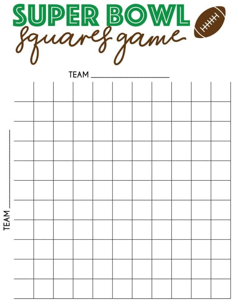 Free Printable Super Bowl Squares Template Worksheets Library