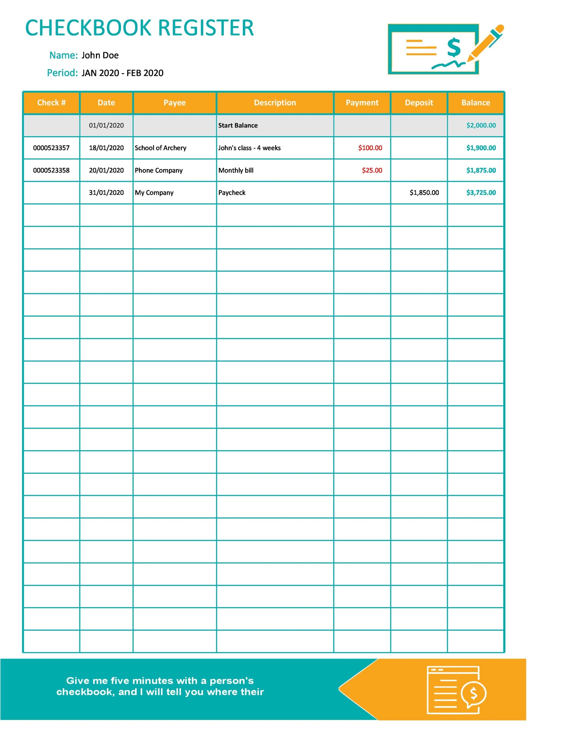printable check register half page