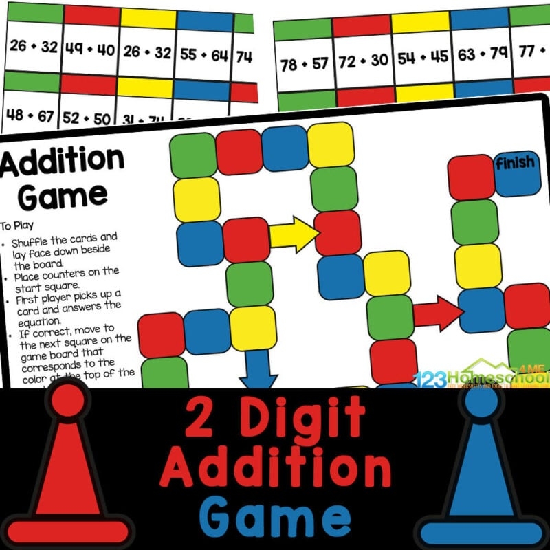 FREE Printable Two Digit Addition Math Games For 1st 2nd U0026 3rd Grade Worksheets Library