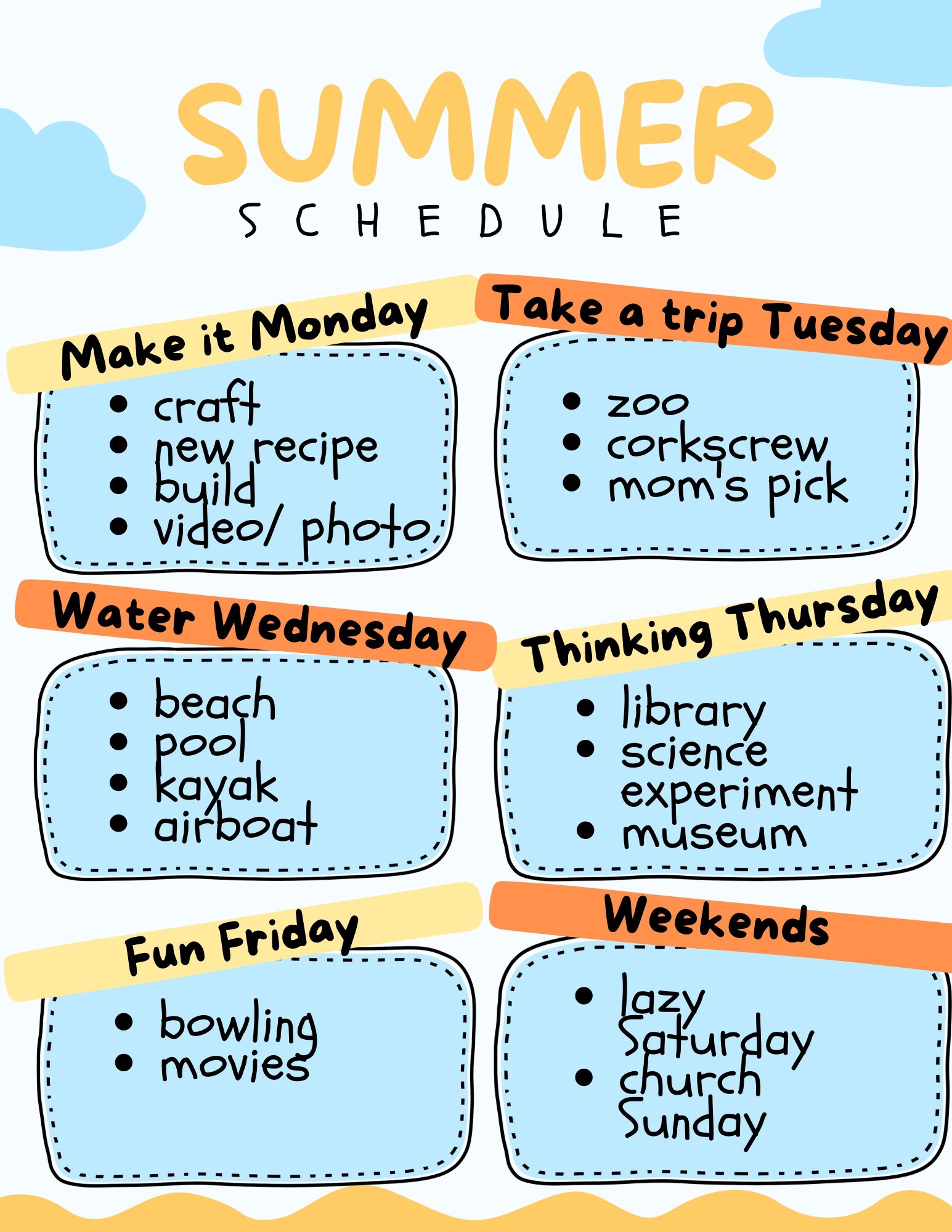 daily summer schedule printable