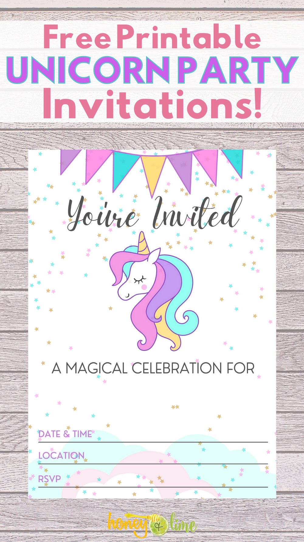 Free Printable Unicorn Party Invitations Honey Lime