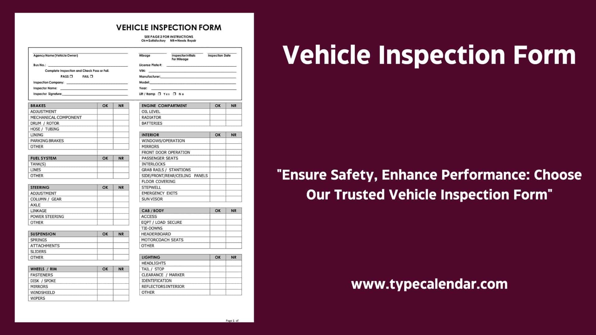 Free Printable Vehicle Inspection Form Templates PDF Word Editable Free Printable Vehicle Inspection Form Templates PDF Word Editable