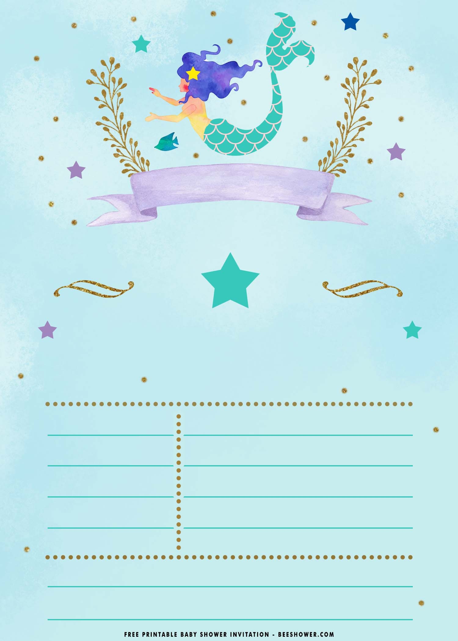FREE Printable Watercolor Mermaid Birthday Invitation Templates Worksheets Library