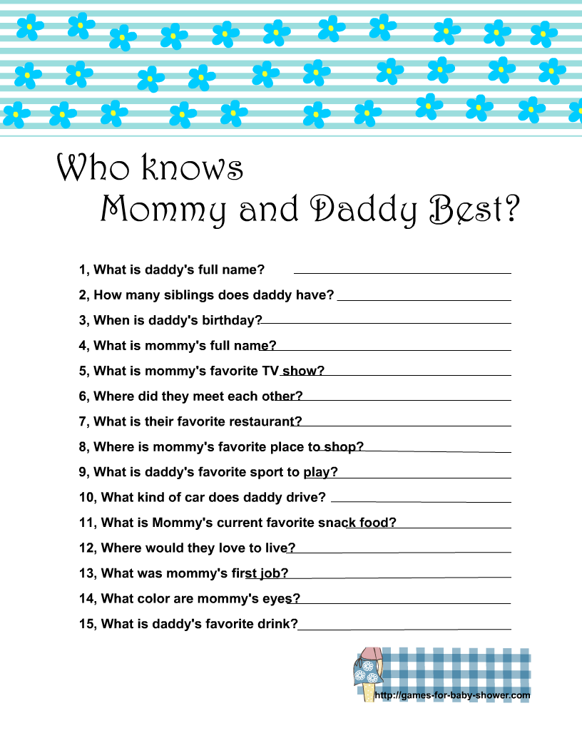 Free Printable Who Knows Mommy And Daddy Best Game
