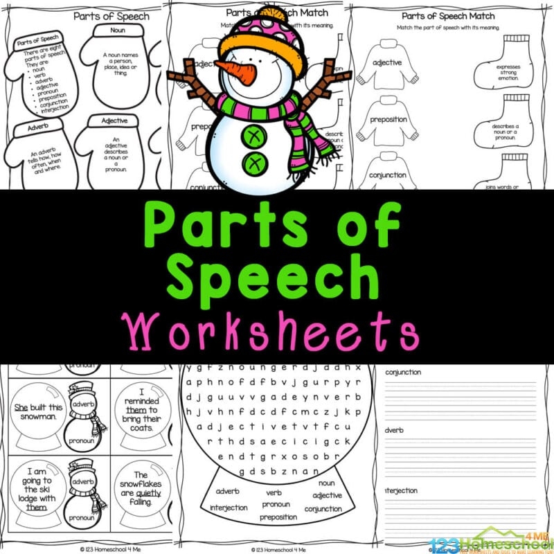  FREE Printable Winter Snowman Parts Of Speech Grammar Worksheets