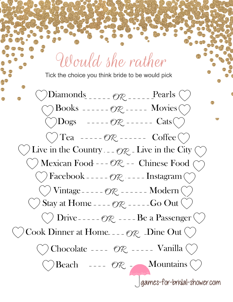 Free Printable Would She Rather Bridal Shower Game Free Printable Would She Rather Bridal Shower Game