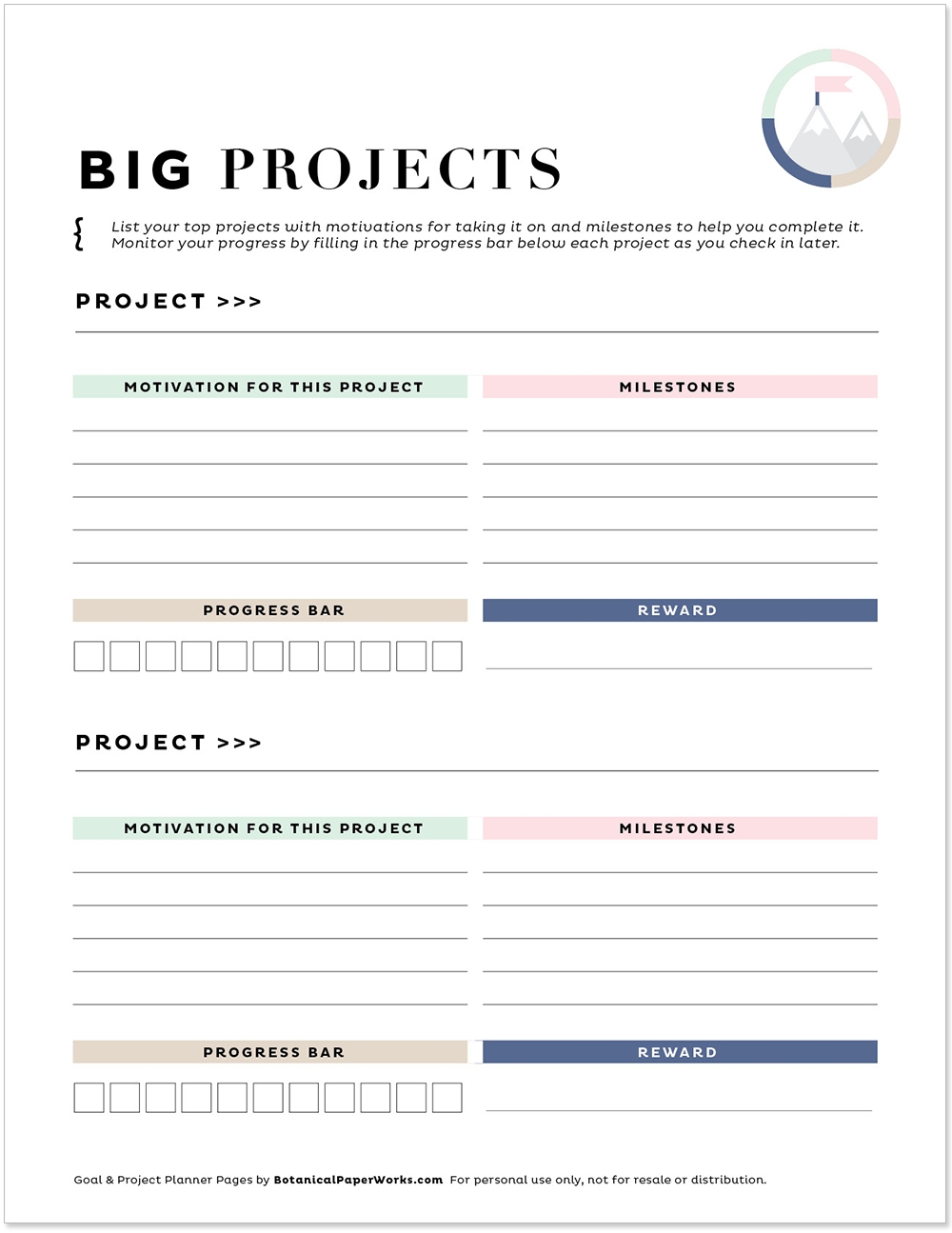 Free Printables Goal U0026 Project Planner Pages Botanical PaperWorks