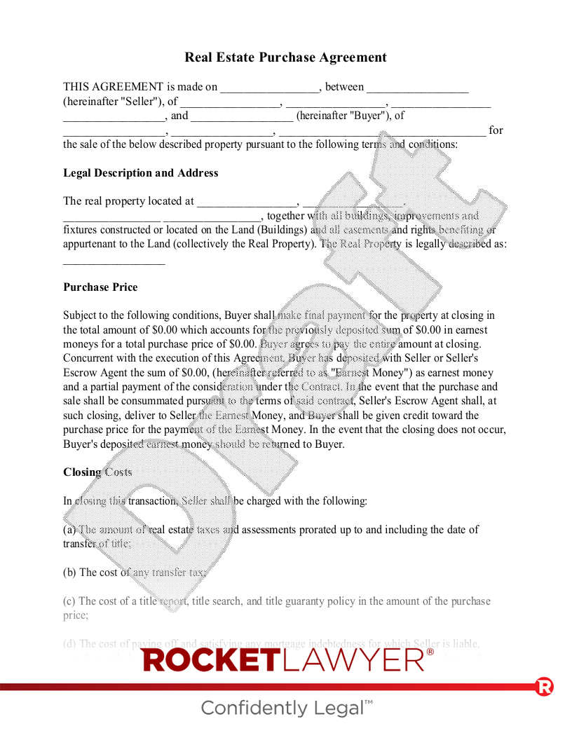 free printable real estate purchase agreement pdf