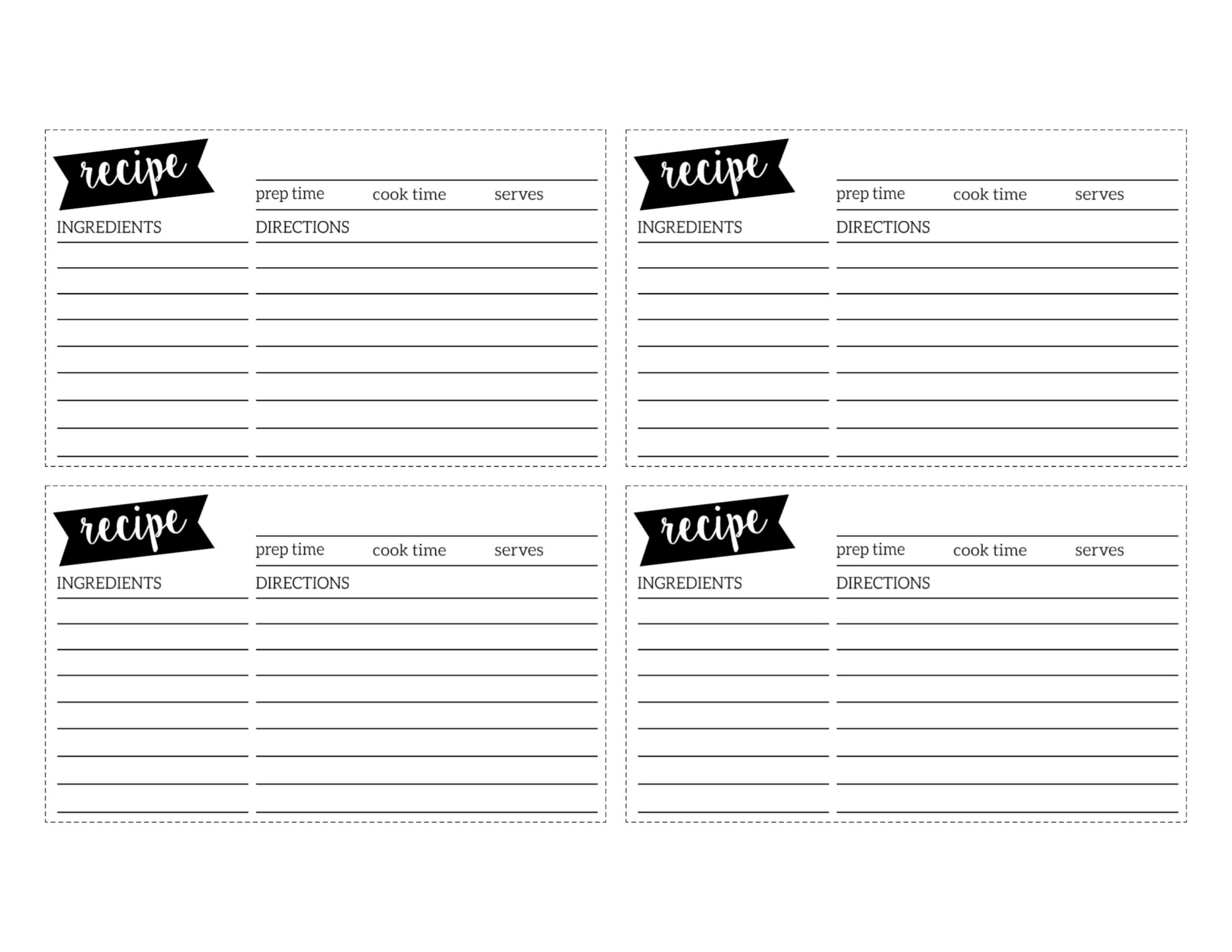 Free Recipe Card Template Printable Paper Trail Design Worksheets Library