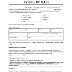 Free Recreational Vehicle RV Bill Of Sale Template PDF U0026 Word