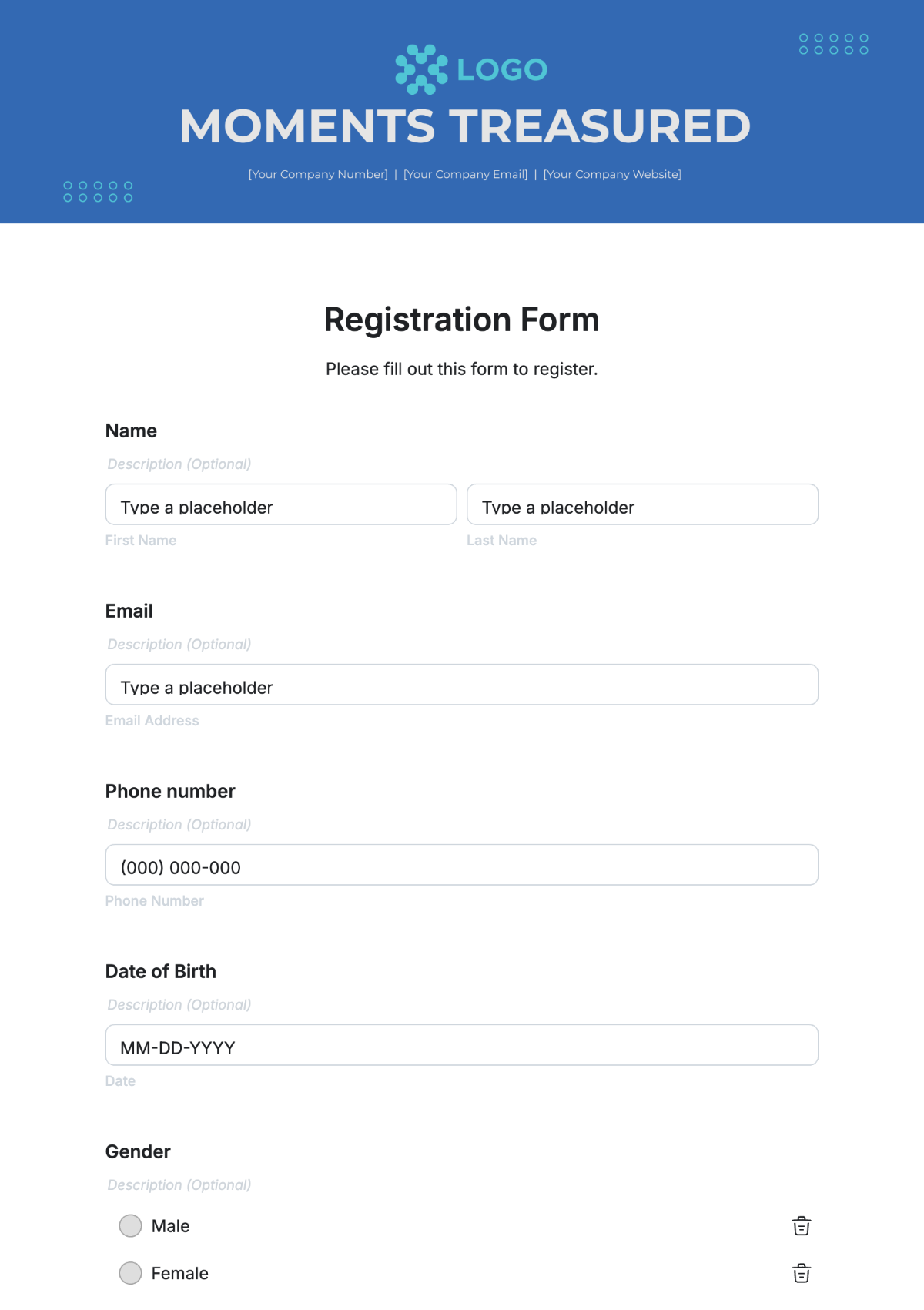 printable registration form template
