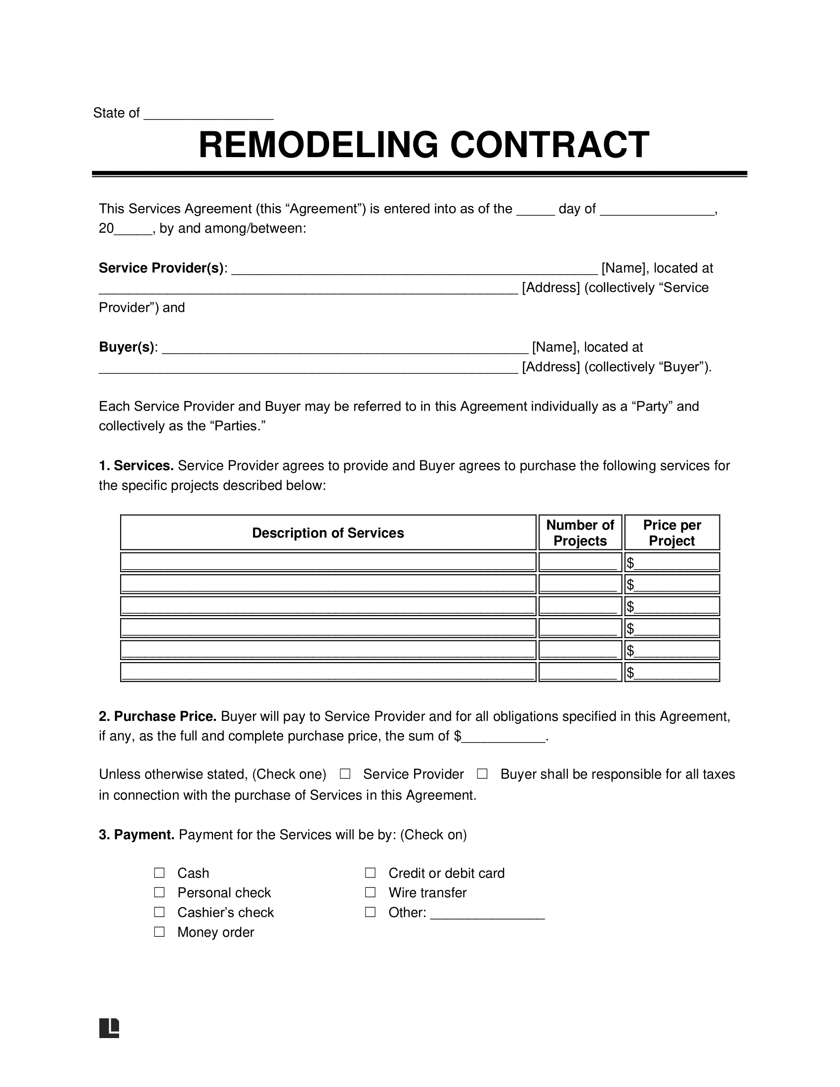 Free Remodeling Contract Template PDF U0026 Word