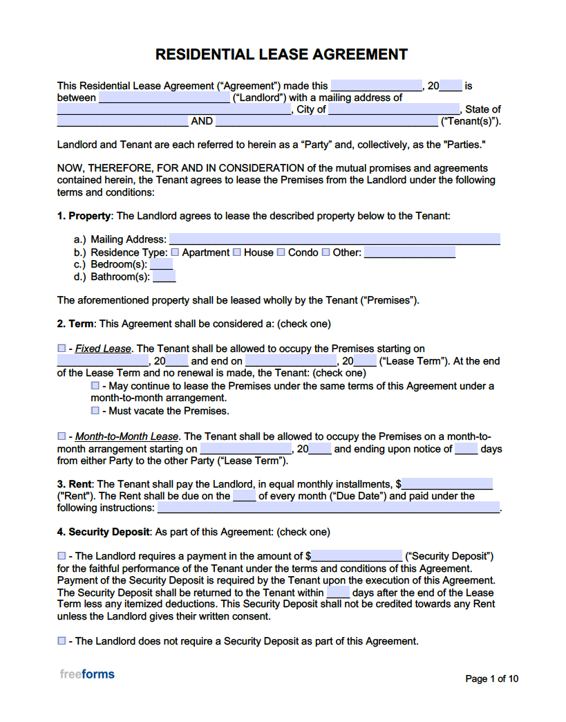 free printable basic rental agreement