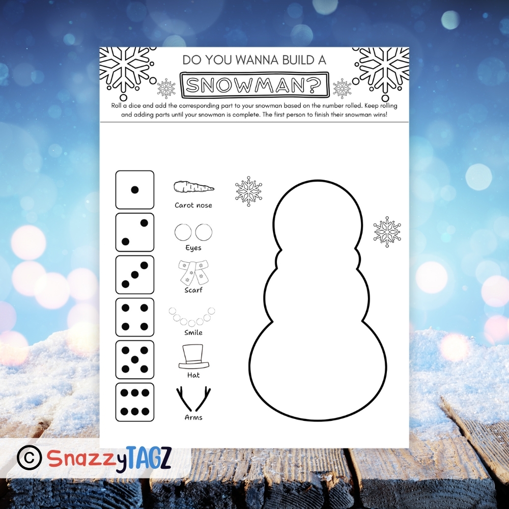 Free Roll A Snowman Game Printable Christmas Party Game Build A 