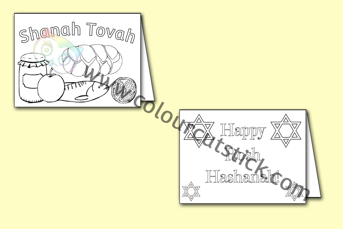 FREE Rosh Hashanah Greetings Cards Horizontal Colouring Coloring Pack Colour Cut Stick FREE Colouring Activities