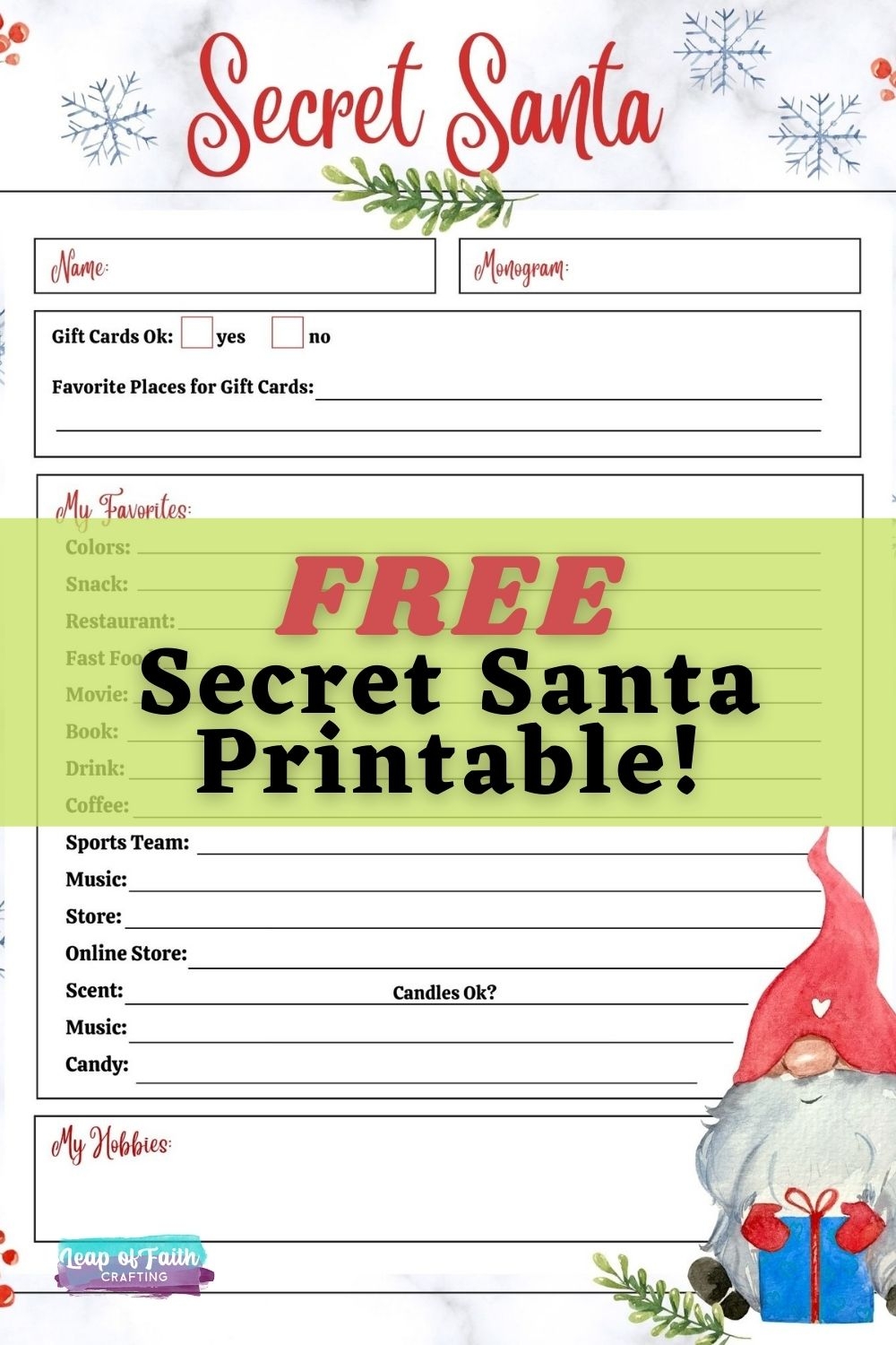 FREE Secret Santa List Printable Questionnaire 2 Options Leap FREE Secret Santa List Printable Questionnaire 2 Options Leap