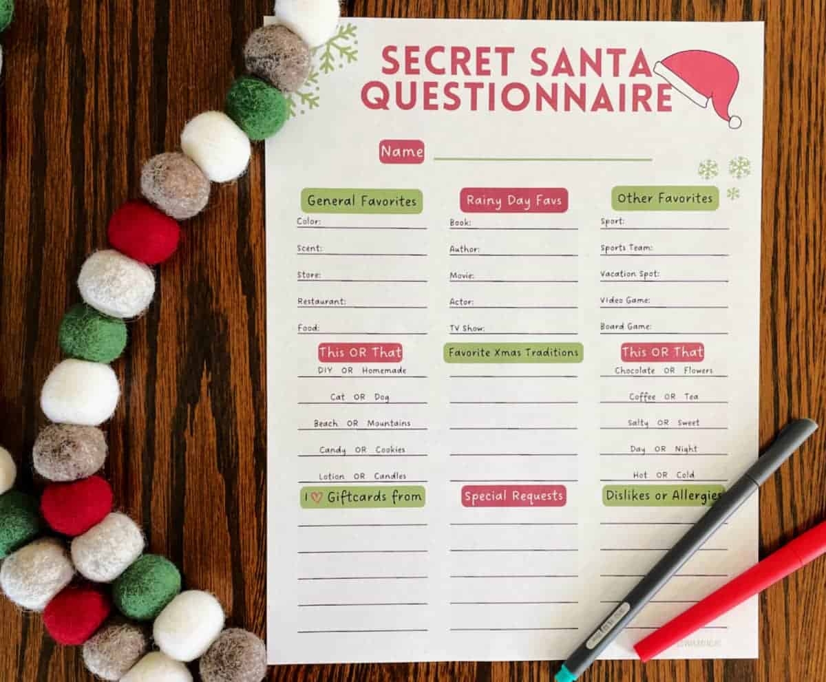 FREE Secret Santa Questionnaire Printable Templates Love Our 