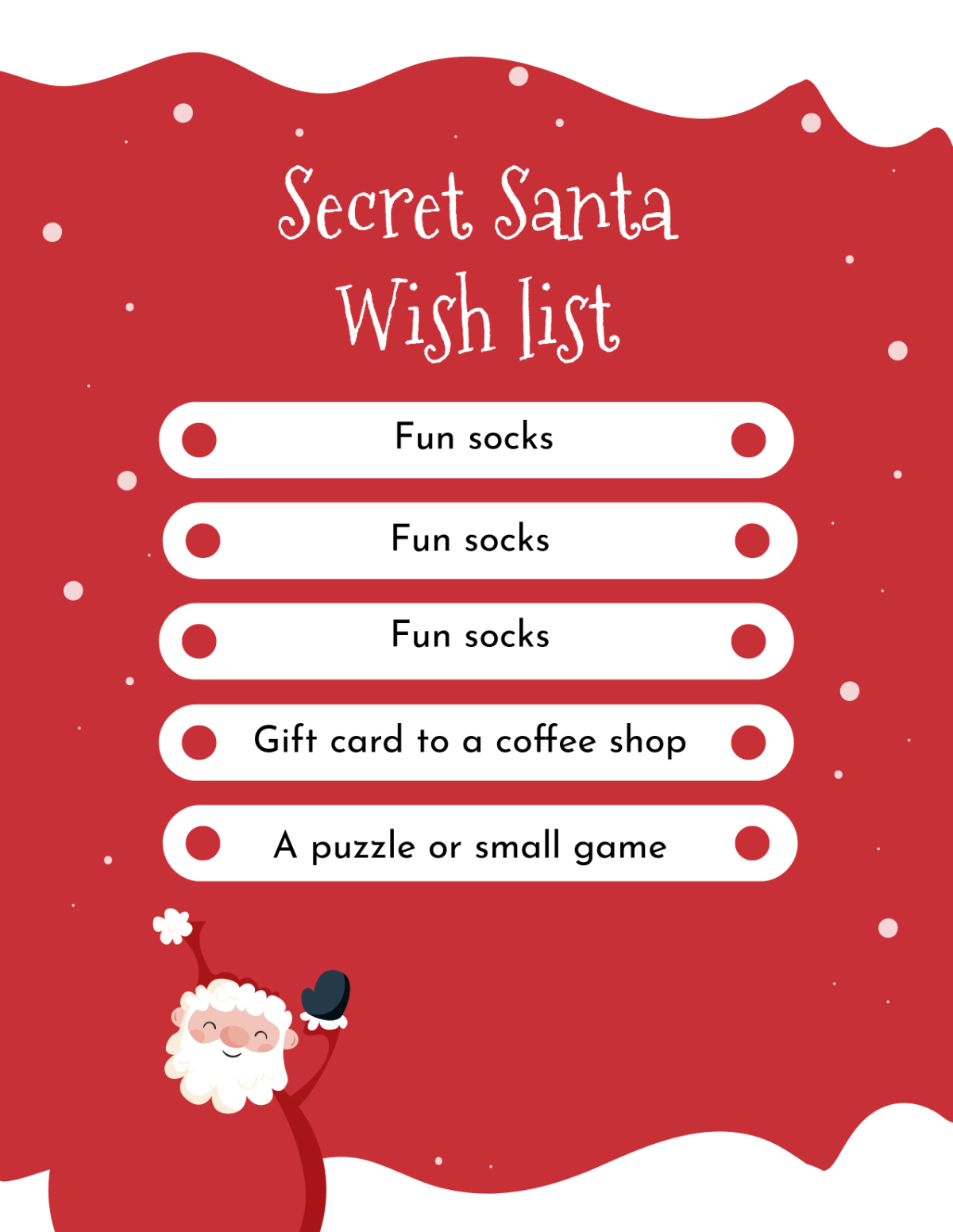 secret santa gift list printable