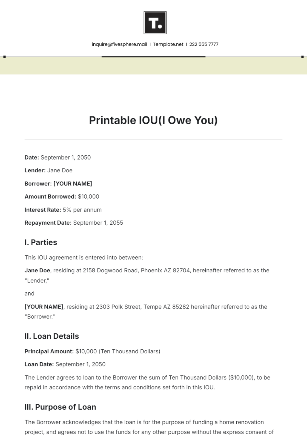 Free Simple IOU Template To Edit Online
