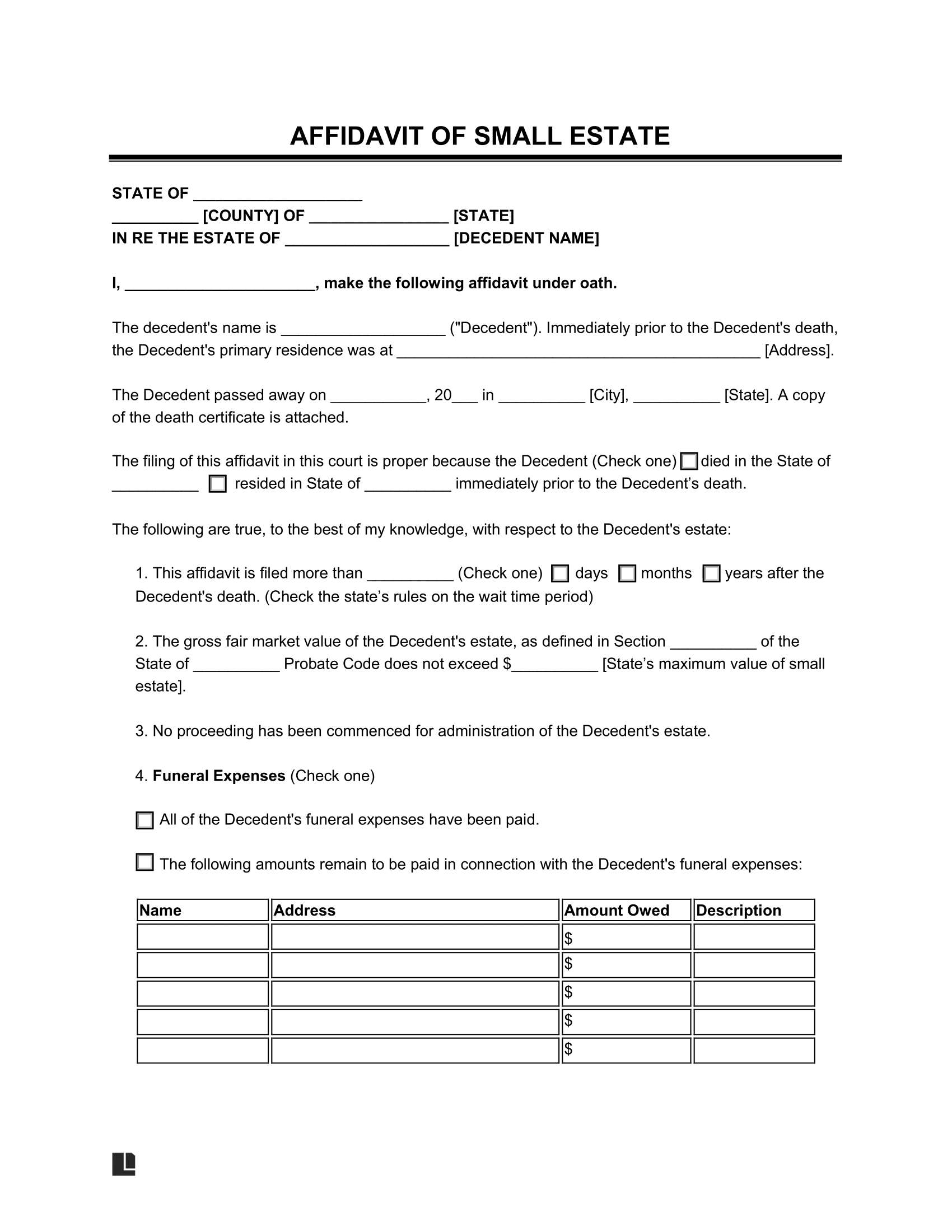Free Small Estate Affidavit Form PDF U0026 Word Free Small Estate Affidavit Form PDF U0026 Word