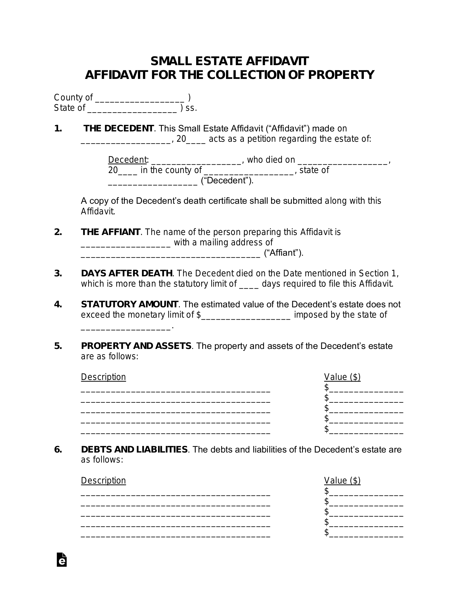 Free Small Estate Affidavit Form PDF Word EForms Free Small Estate Affidavit Form PDF Word EForms
