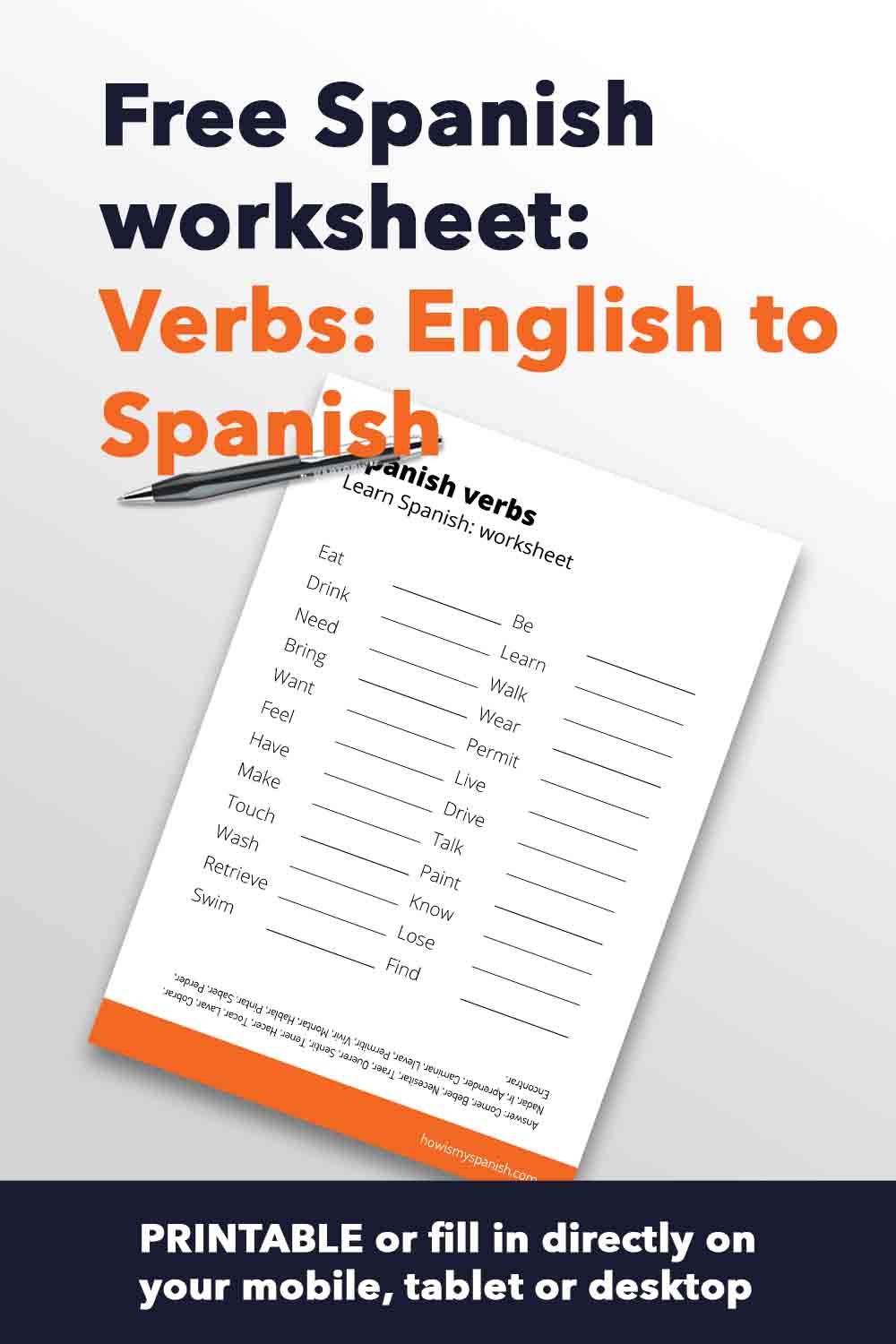 spanish to english worksheets printables