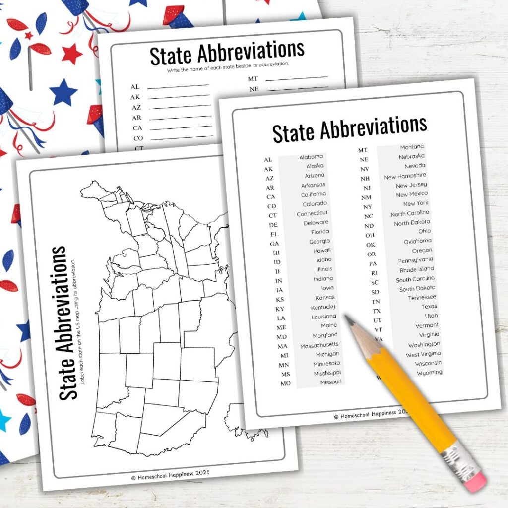 list of states printable
