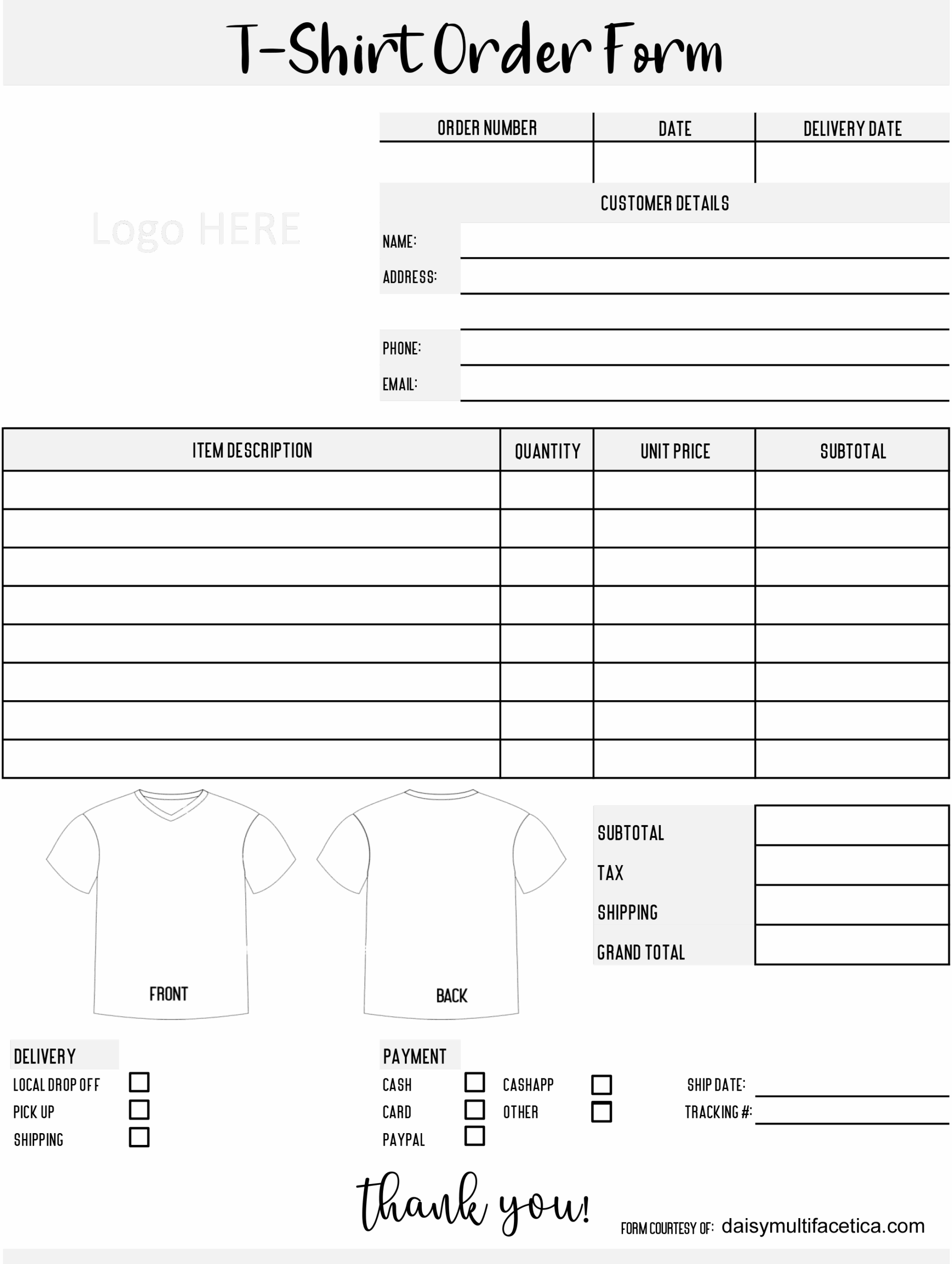 FREE T Shirt Order Form TEMPLATES In PNG To Customize Daisy FREE T Shirt Order Form TEMPLATES In PNG To Customize Daisy