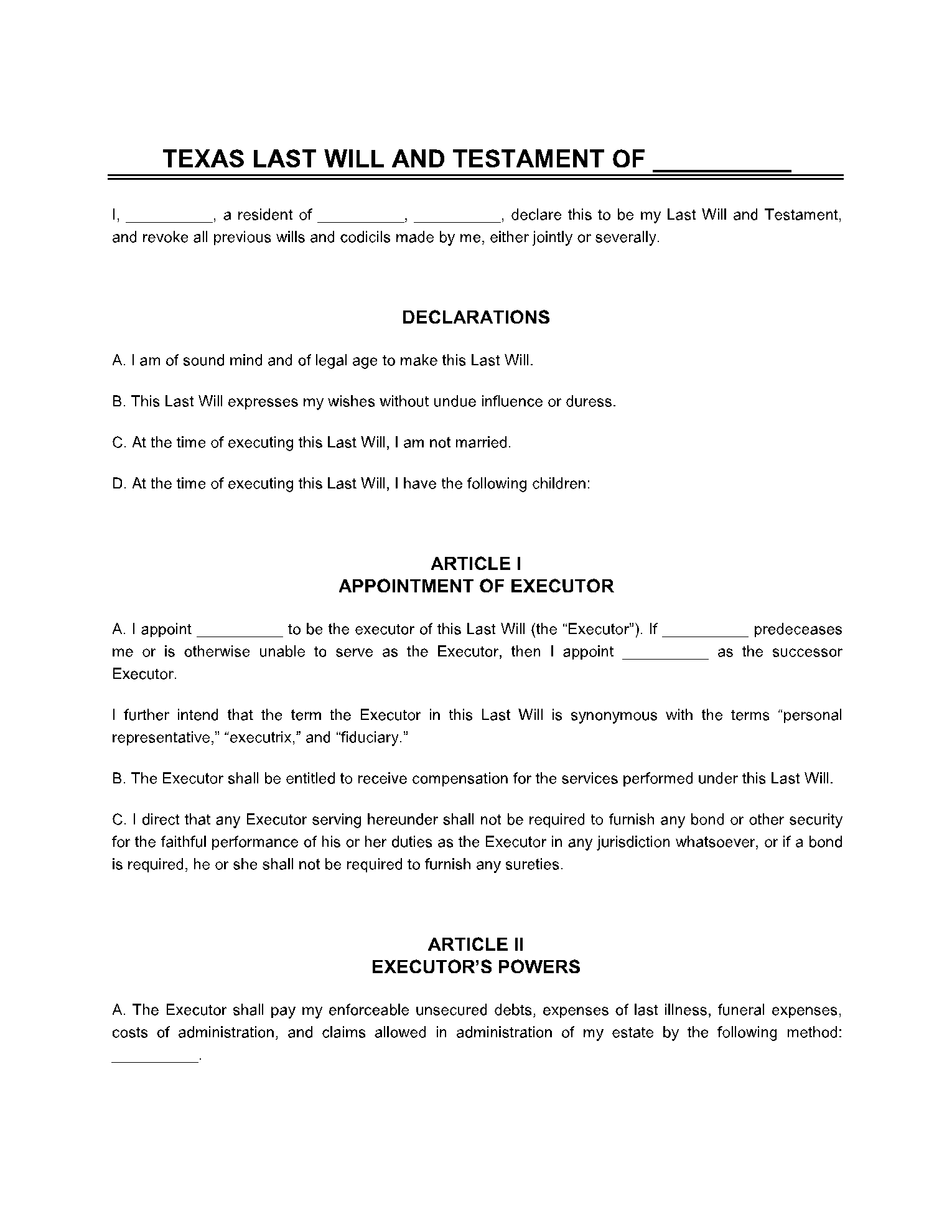 Free Texas Last Will And Testament Template CocoSign