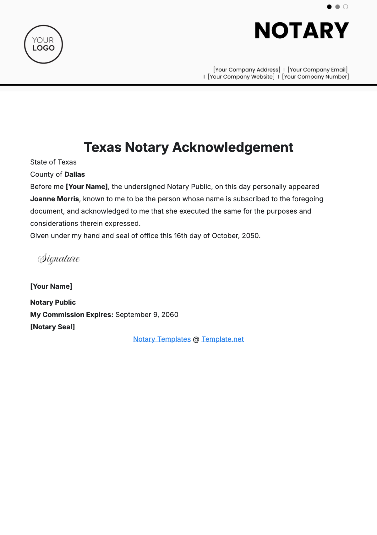 Free Texas Notary Acknowledgement Template To Edit Online