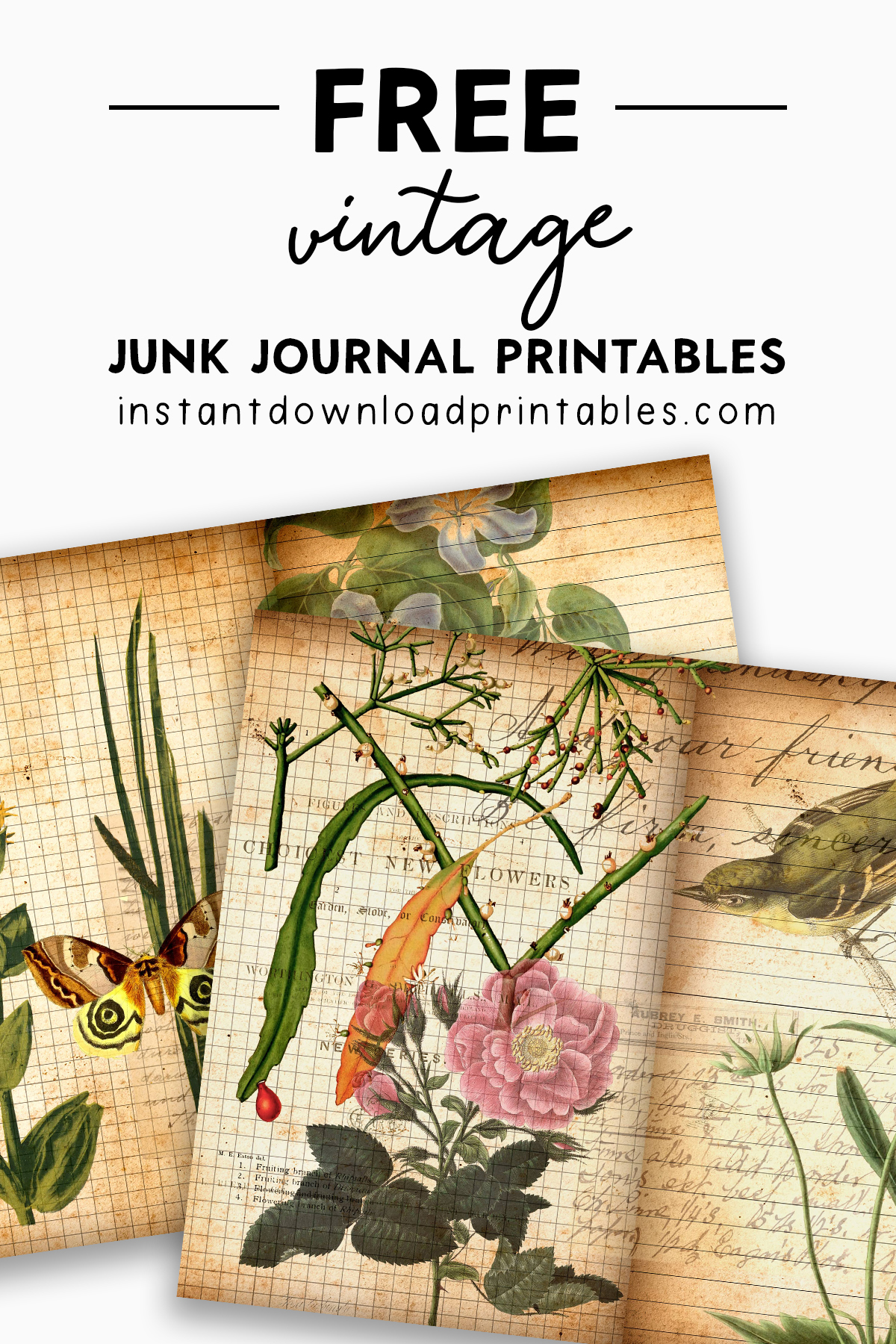 Free Vintage Junk Journal Nature Scrapbook Digital Instant 