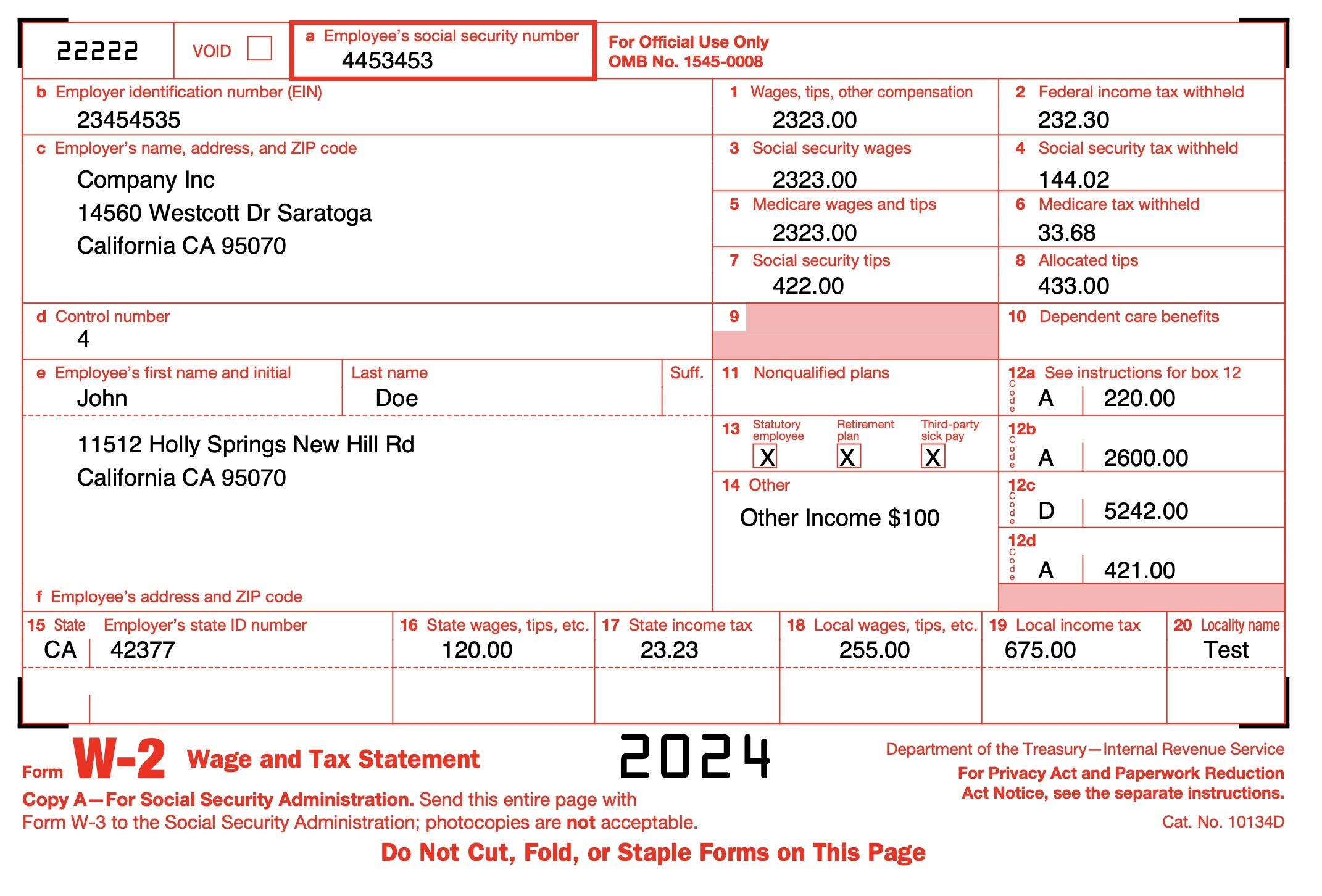 2018 w2 form printable