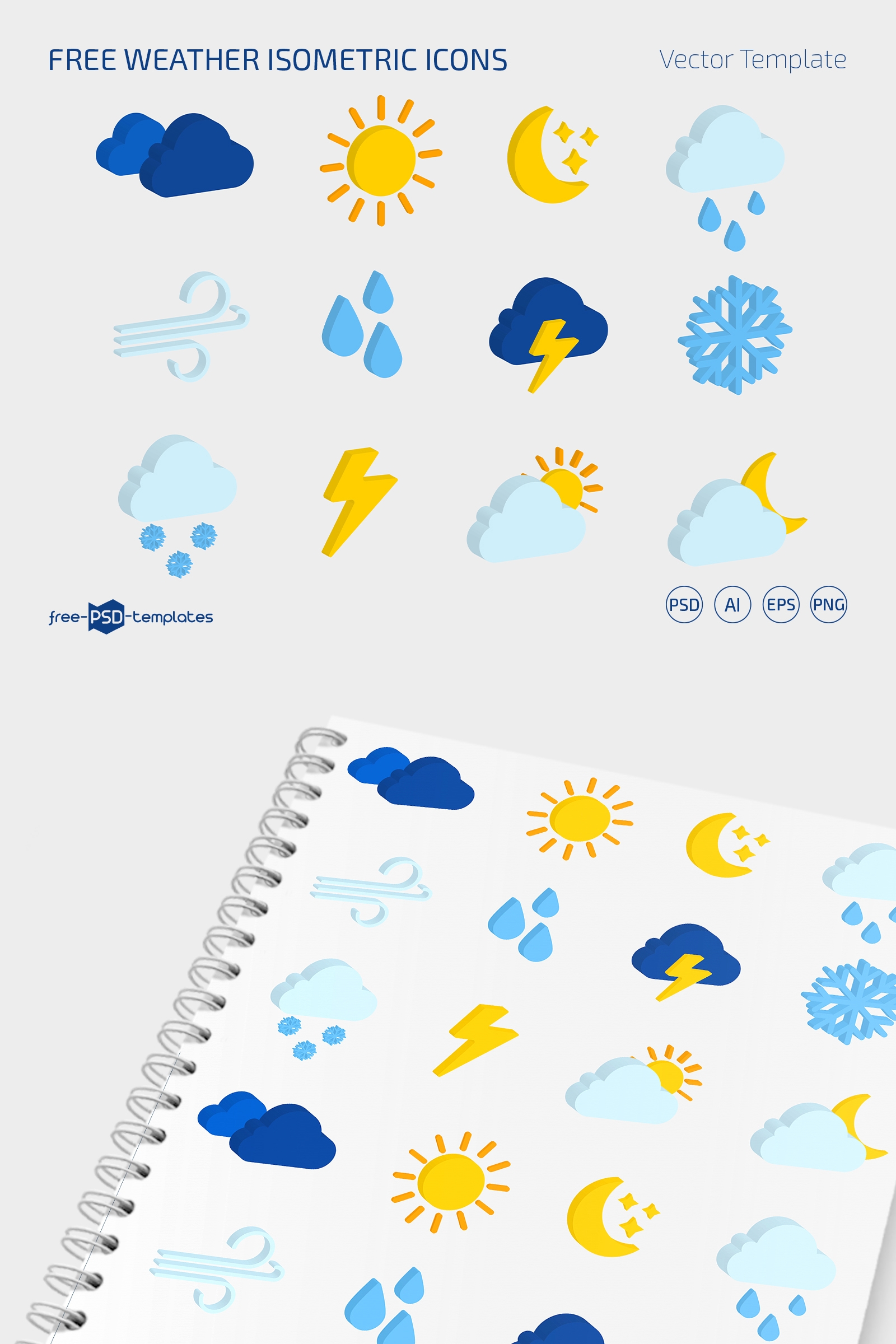 Free Weather Isometric Icons Pack PSD AI EPS PNG 