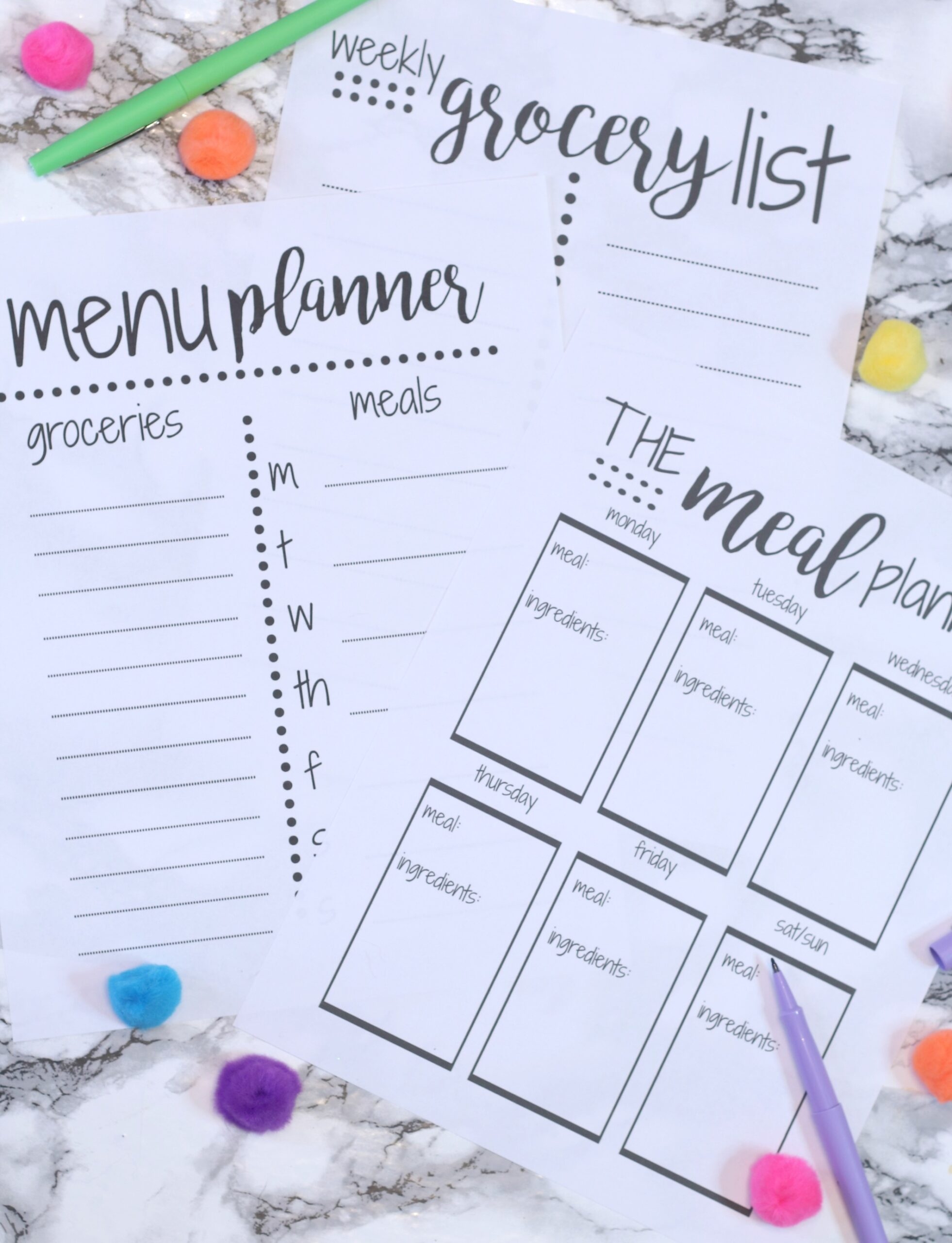 printable weekly meal planner with grocery list