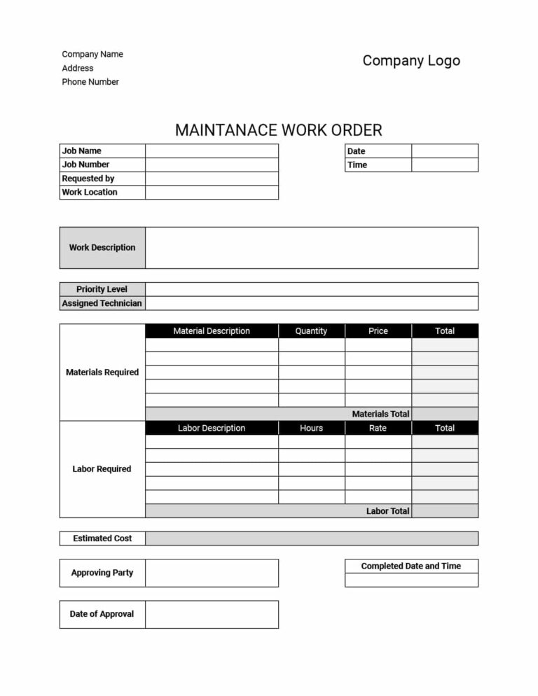 Free Work Order Templates Download Print In PDF Office GDocs 