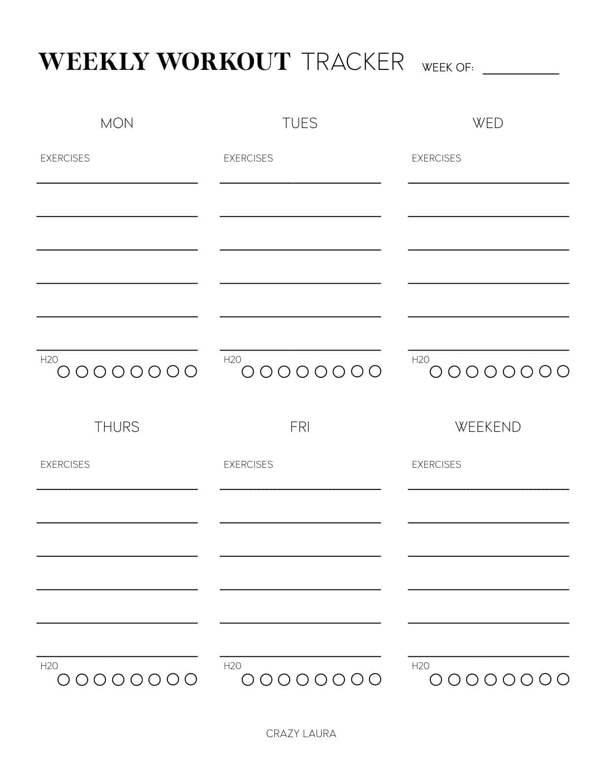 Free Workout Tracker Printable Weekly U0026 Monthly Versions Crazy Laura