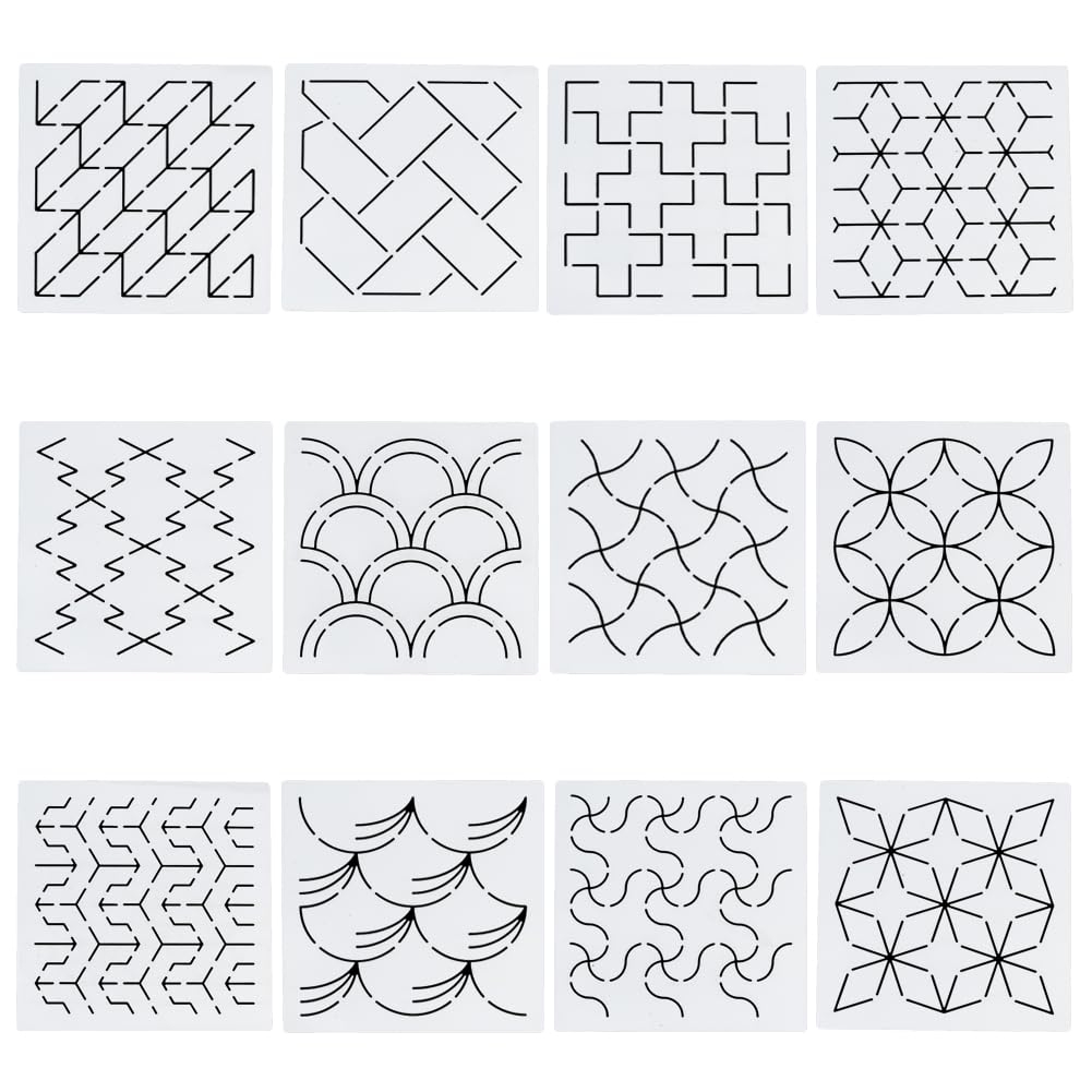 FREEBLOSS 12Pcs Plastic Sashiko Stencils 14x14cm Drawing Line Template For Hand Quilting Sashiko Patterns Templates Embroidery Stencils For Hand Sewing Lovers Amazon ae Arts U0026 Crafts