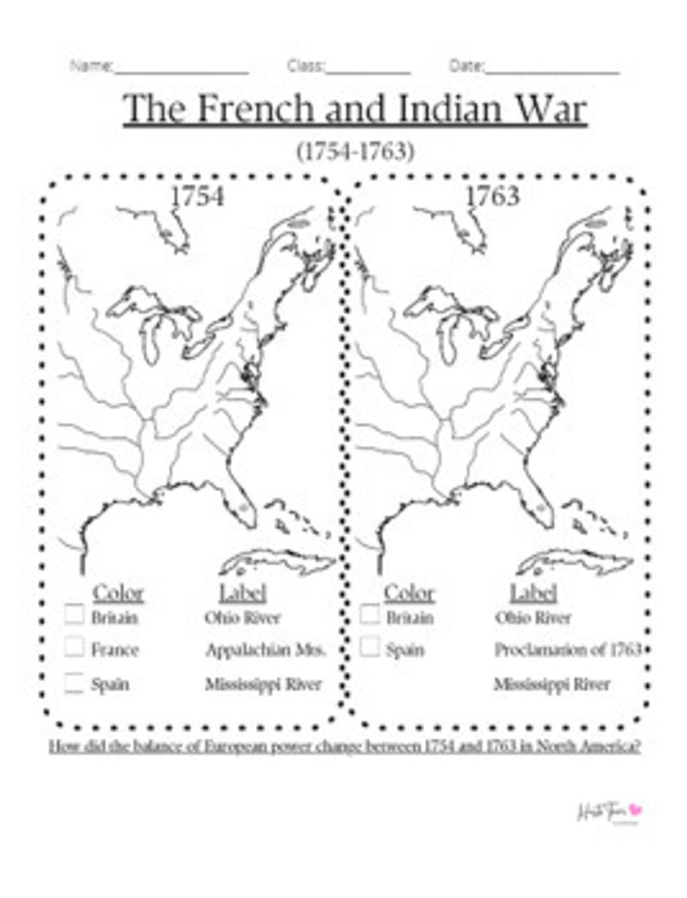 French And Indian War And American Revolution Bundle Worksheets Library