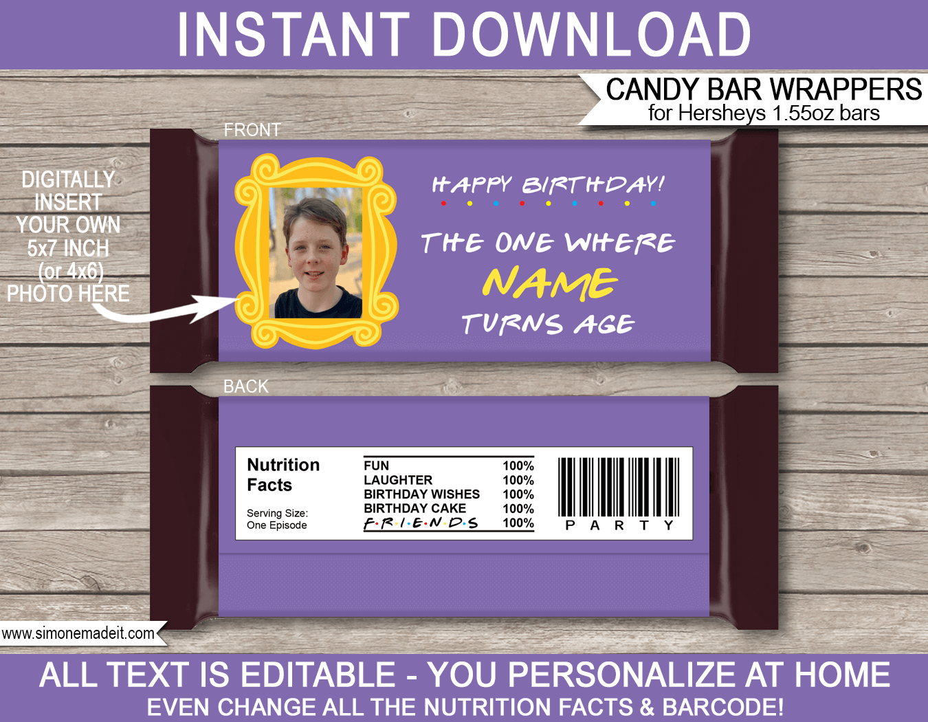 Friends Birthday Candy Bar Wrappers Template Purple