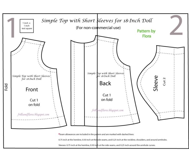 Frills And Flares A Simple Top With Short Sleeves Free PDF Printable Pattern For 18 Inch Dolls