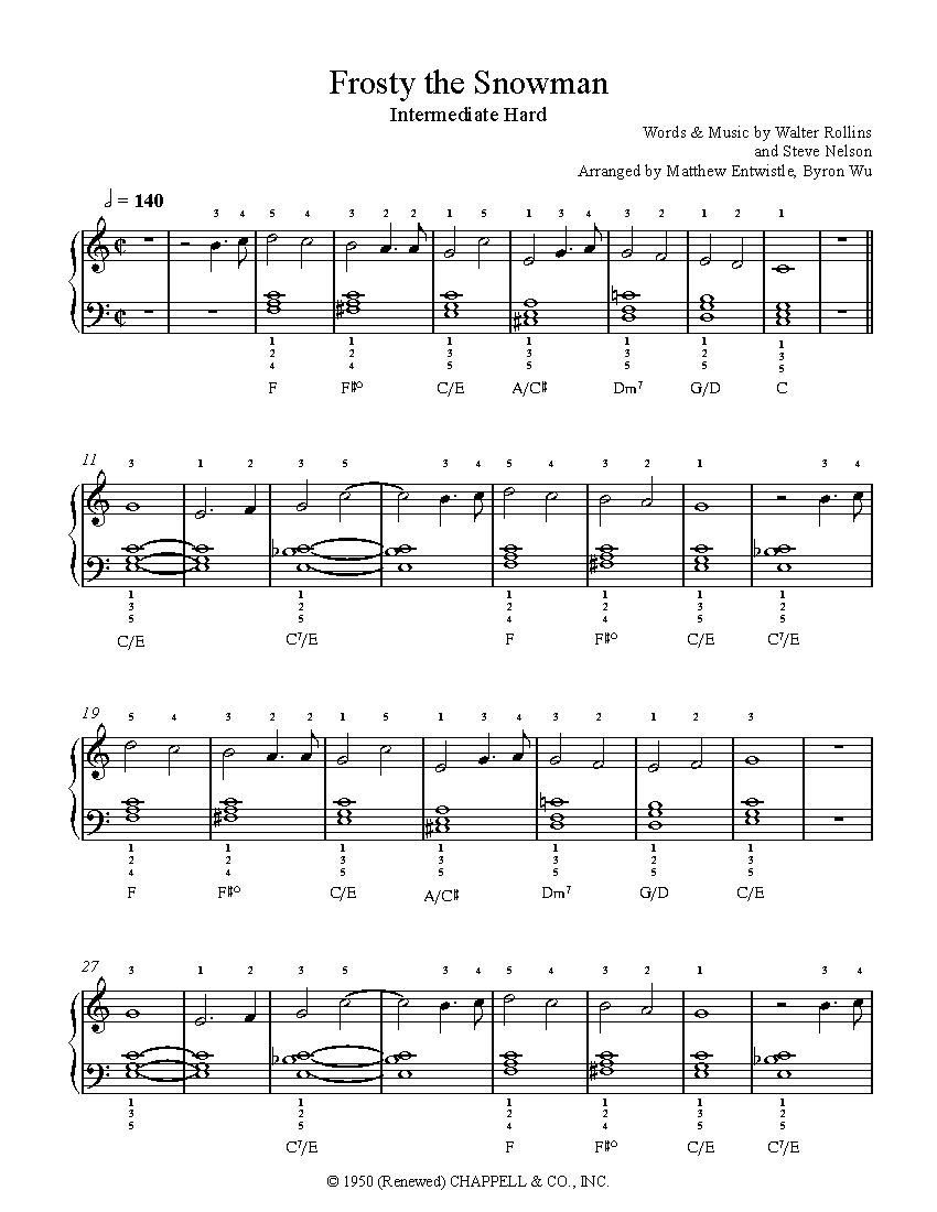 frosty the snowman sheet music free printable