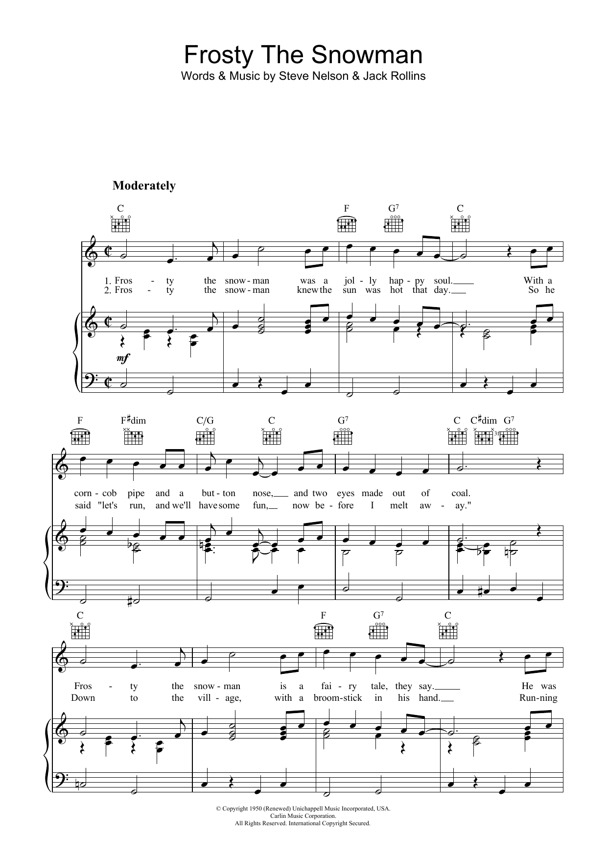 Frosty The Snowman Sheet Music By Gene Autry For Piano Keyboard 