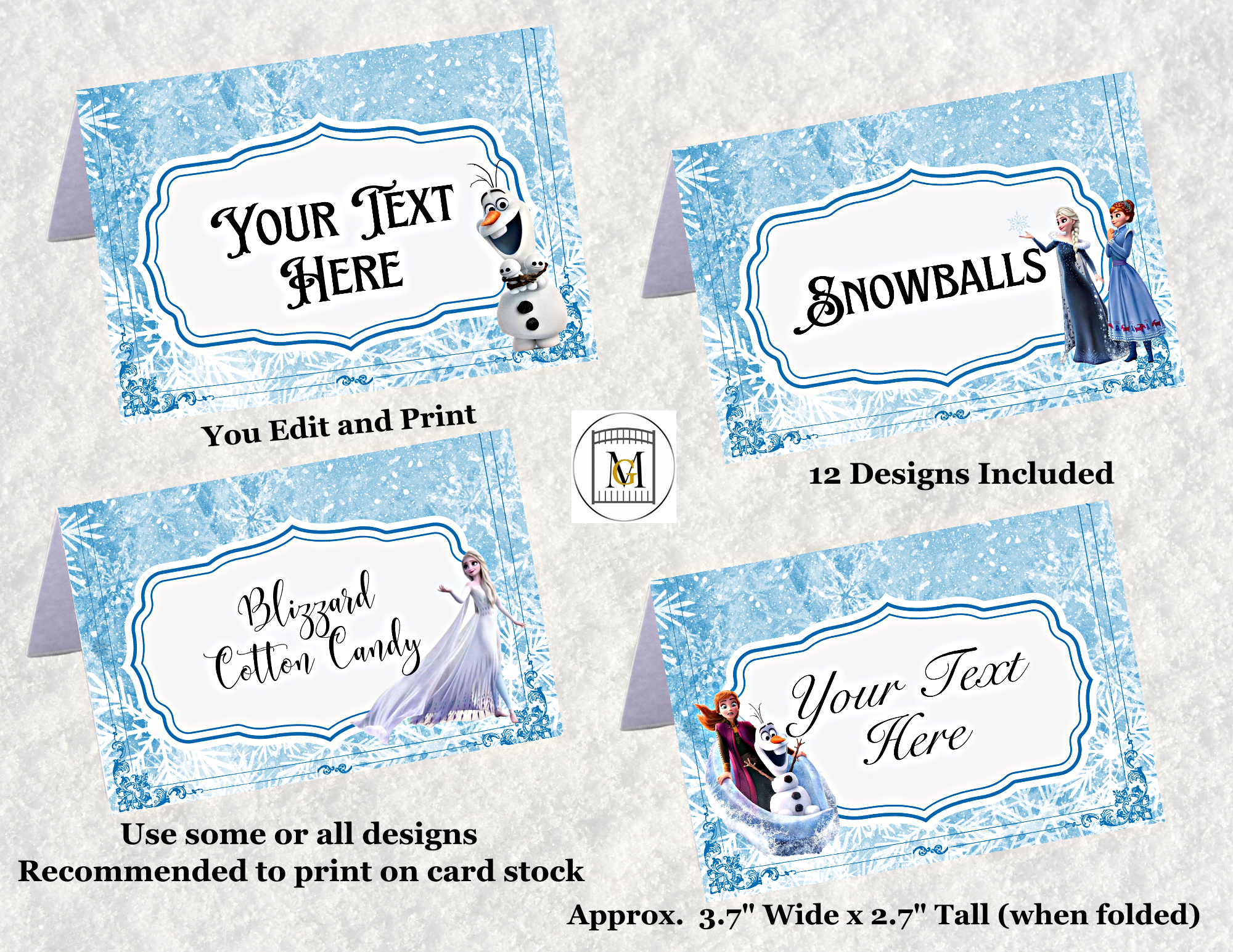 Frozen Birthday Party Food Label Candy Label Place Cards EDITABLE Download Major Gates