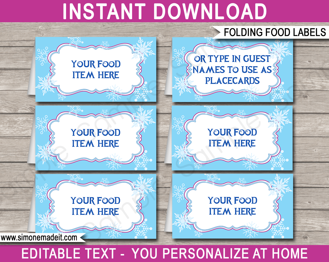 Frozen Party Food Labels Template