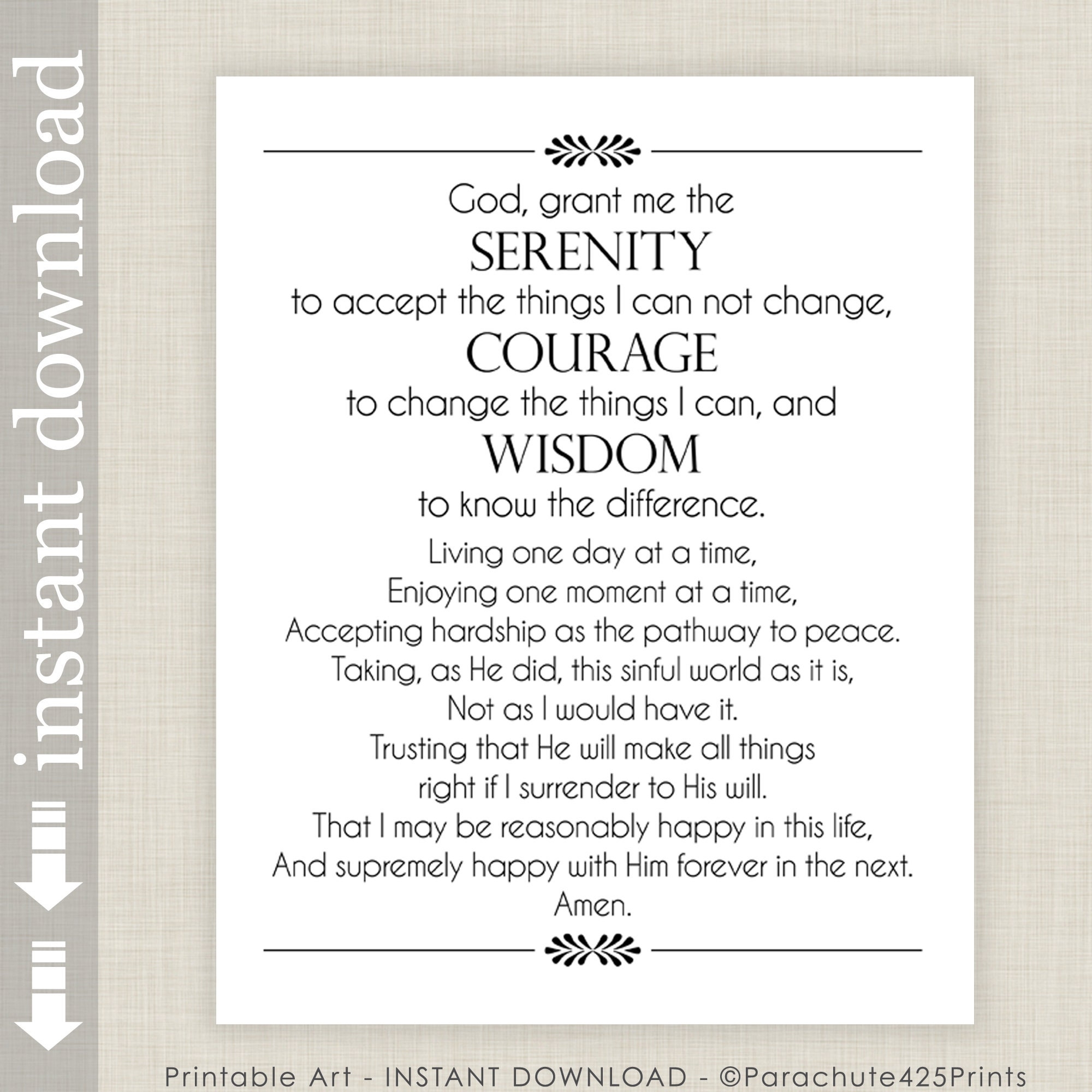 Full Serenity Prayer Printable Wall Art Inspirational Quote For 