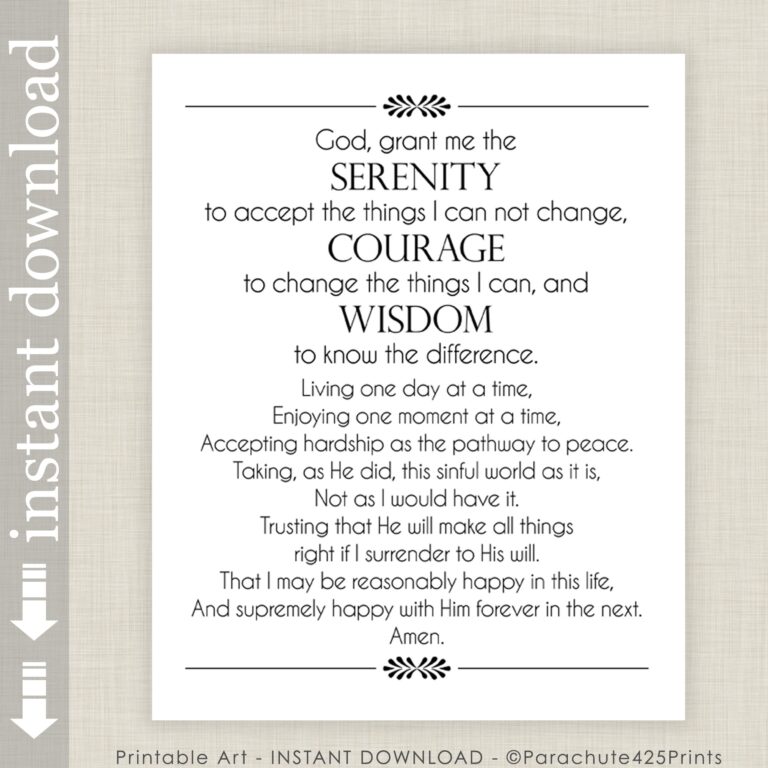 Full Serenity Prayer Printable Wall Art Inspirational Quote For 