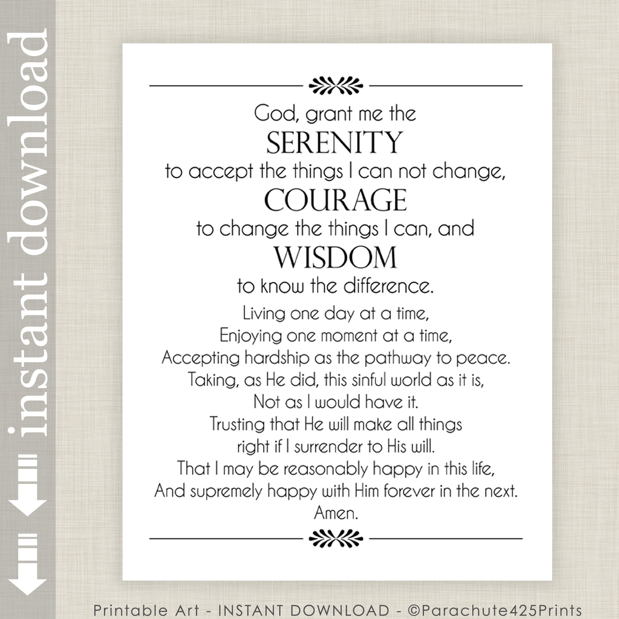 Full Serenity Prayer Printable Wall Art Inspirational Quote For 