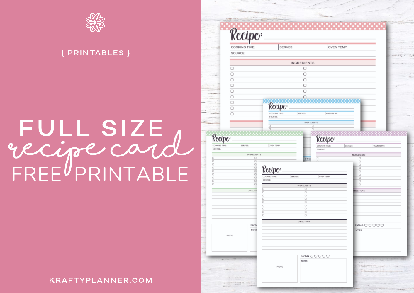 Full Size Recipe Card Free Printable Day 10 Krafty Planner