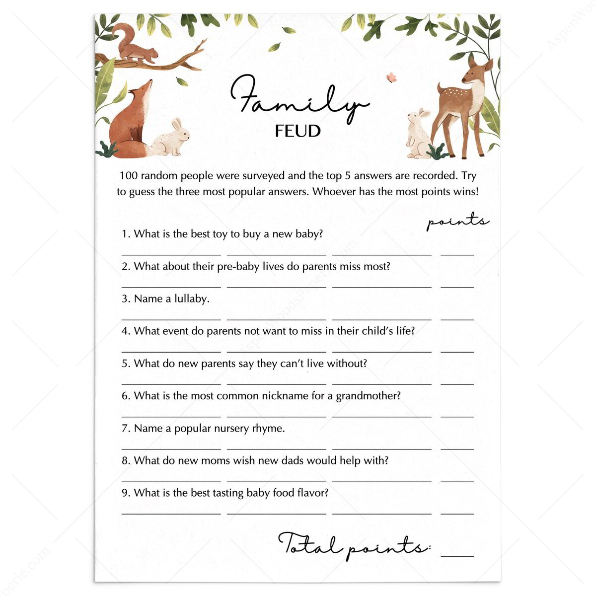 printable family feud questions and answers 2016