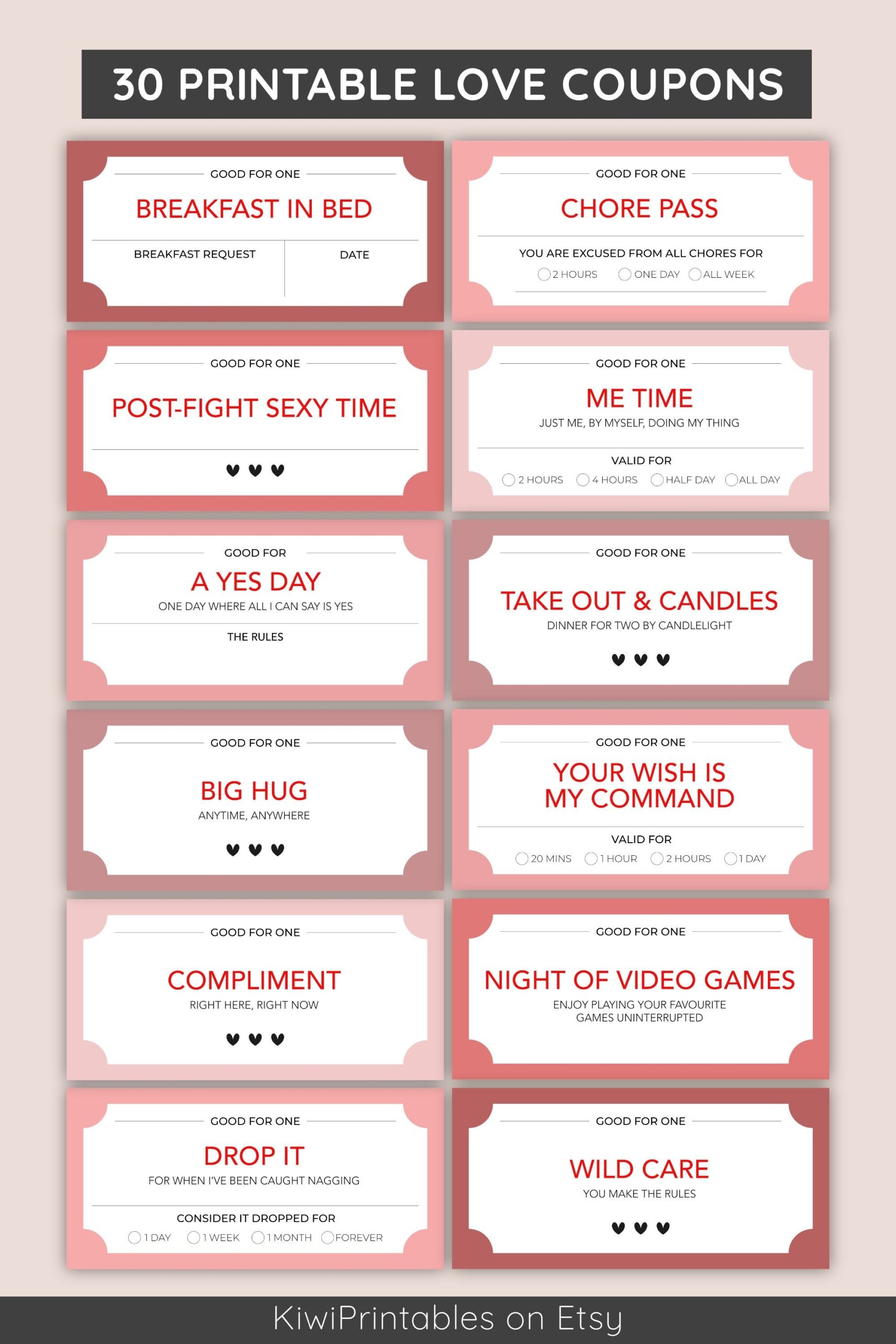Fun Love Coupon Book 30 Printable Vouchers digital Download Etsy
